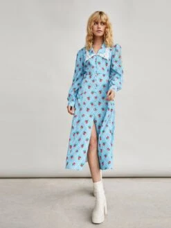 Glamorous Rose Trellis Split Front Collar Midi Dress