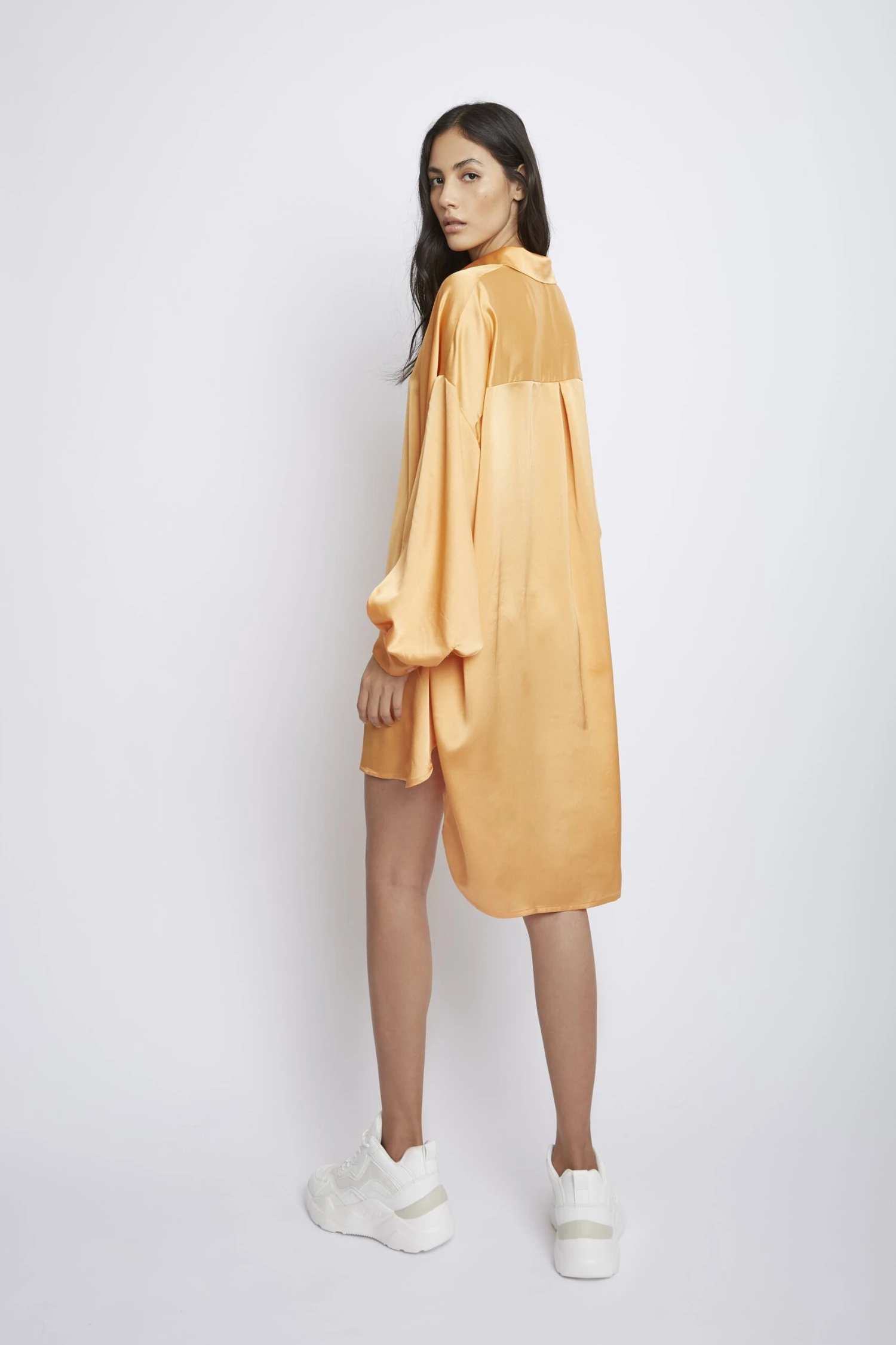Glamorous Light Orange Oversized Satin Shirt Dress - Image 2