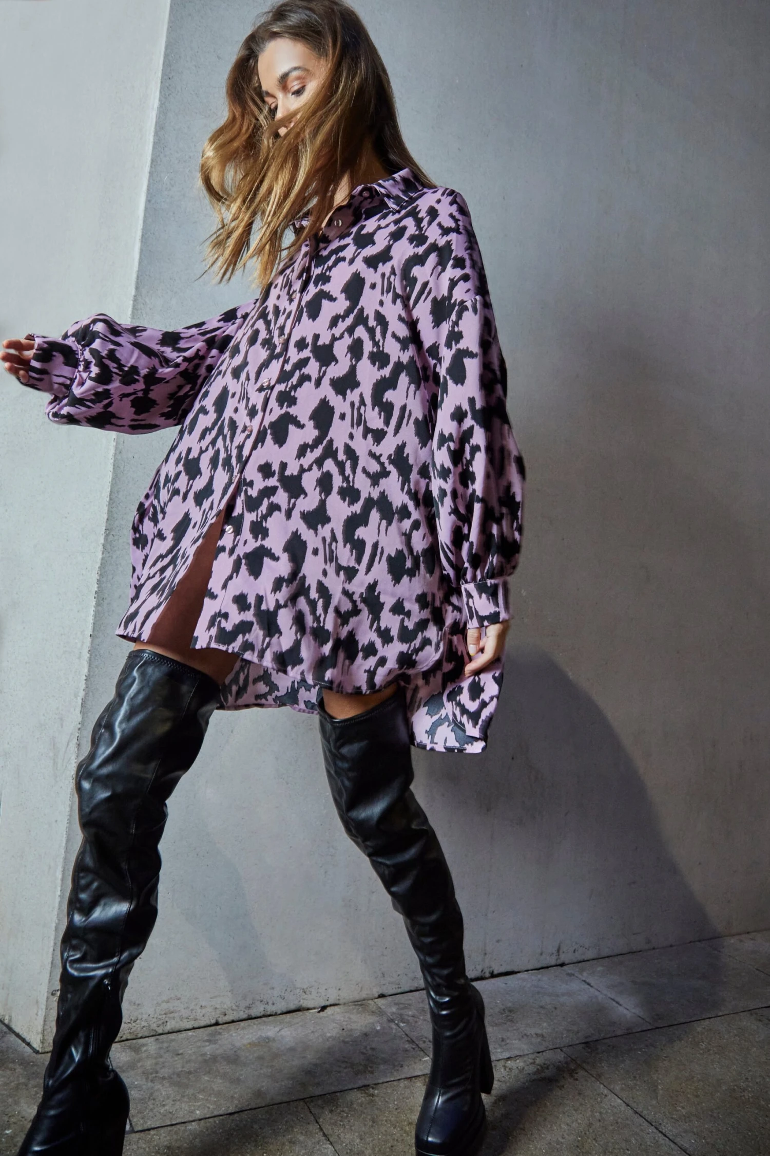 Glamorous Dusty Lilac Sketch Animal Print Shirt Dress - Image 2