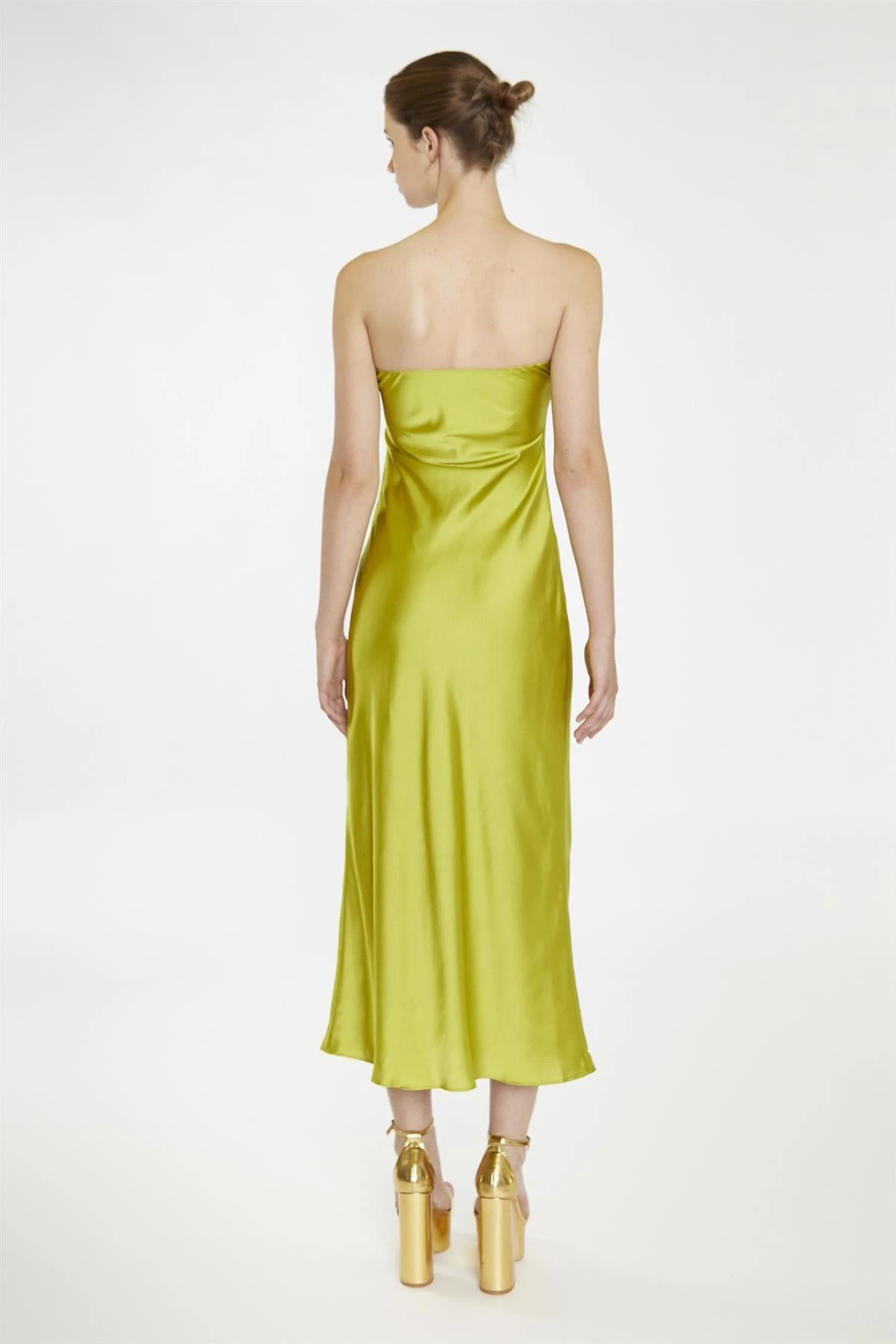 Glamorous Citrus-Green Strapless Bias-Cut Midaxi-Dress - Image 2