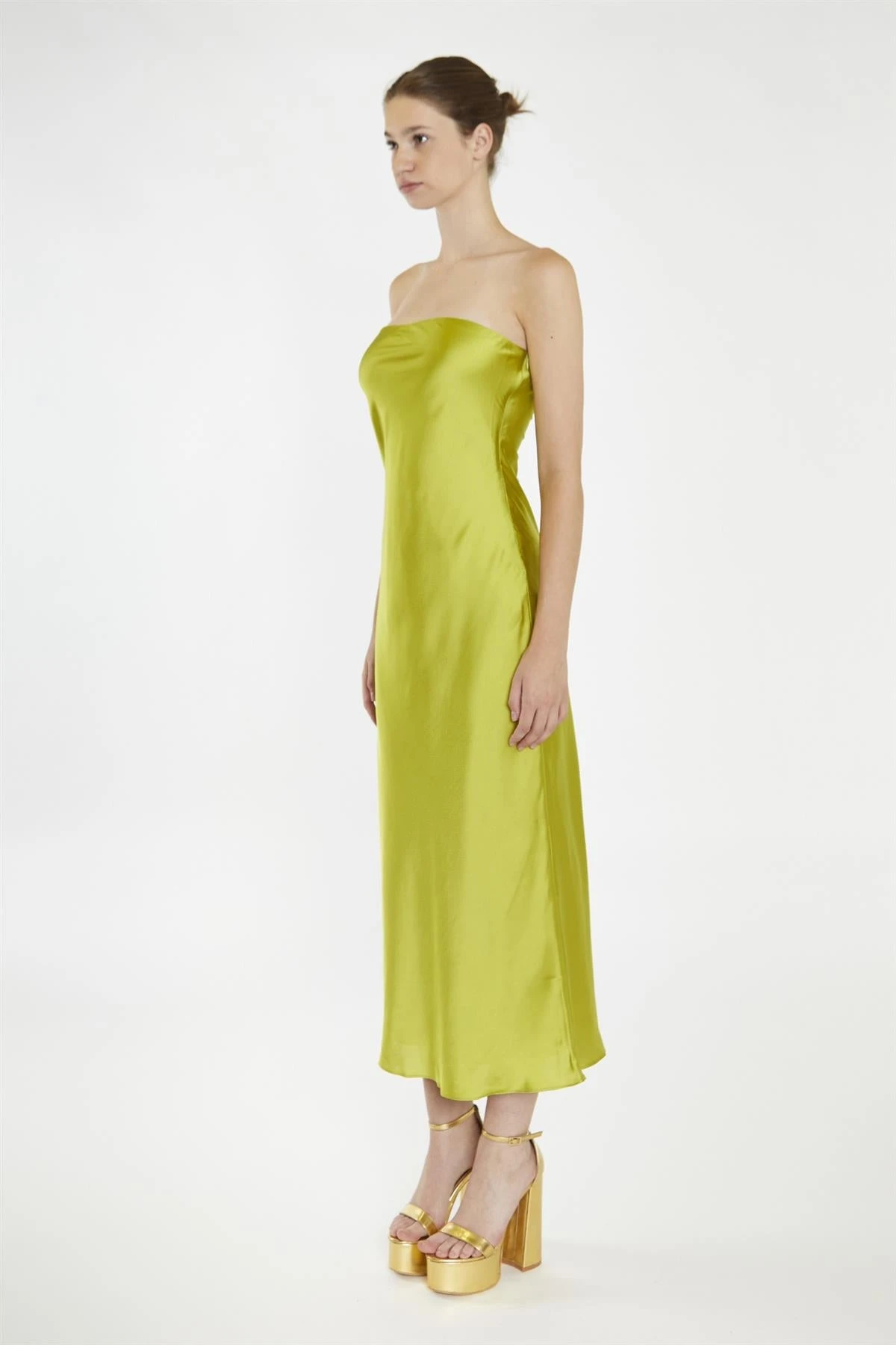 Glamorous Citrus-Green Strapless Bias-Cut Midaxi-Dress - Image 4