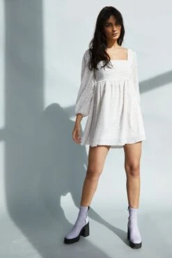 Glamorous Yellow Mini Ditsy Square Neck Shift Mini Dress