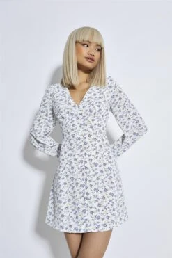 Glamorous Lilac-Yellow Ditsy V-Neck Mini-Dress