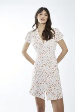 Glamorous Coral Tulip-Ditsy V-Neck Mini-Dress