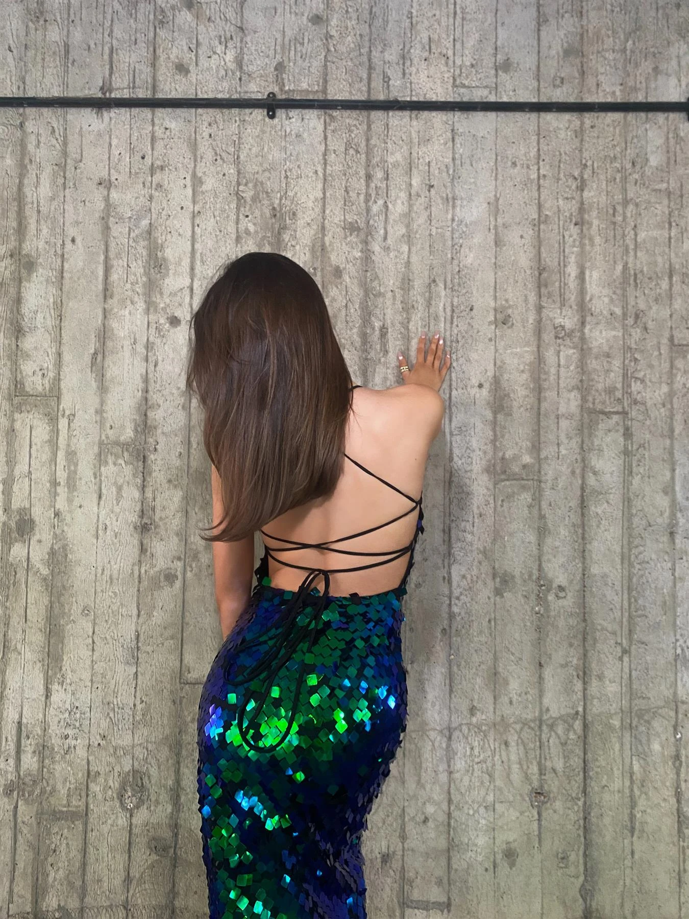 Glamorous Taylor Lace-Up Back Halterneck Midi Dress -Cobalt Sequin-Mix - Image 5