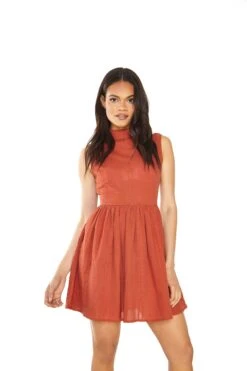 Glamorous Rust High Neck Sleeveless Skater Mini Dress