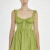 Glamorous Leaf-Green Gathered-Bust Mini-Dress