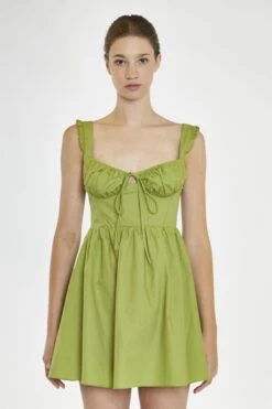 Glamorous Leaf-Green Gathered-Bust Mini-Dress