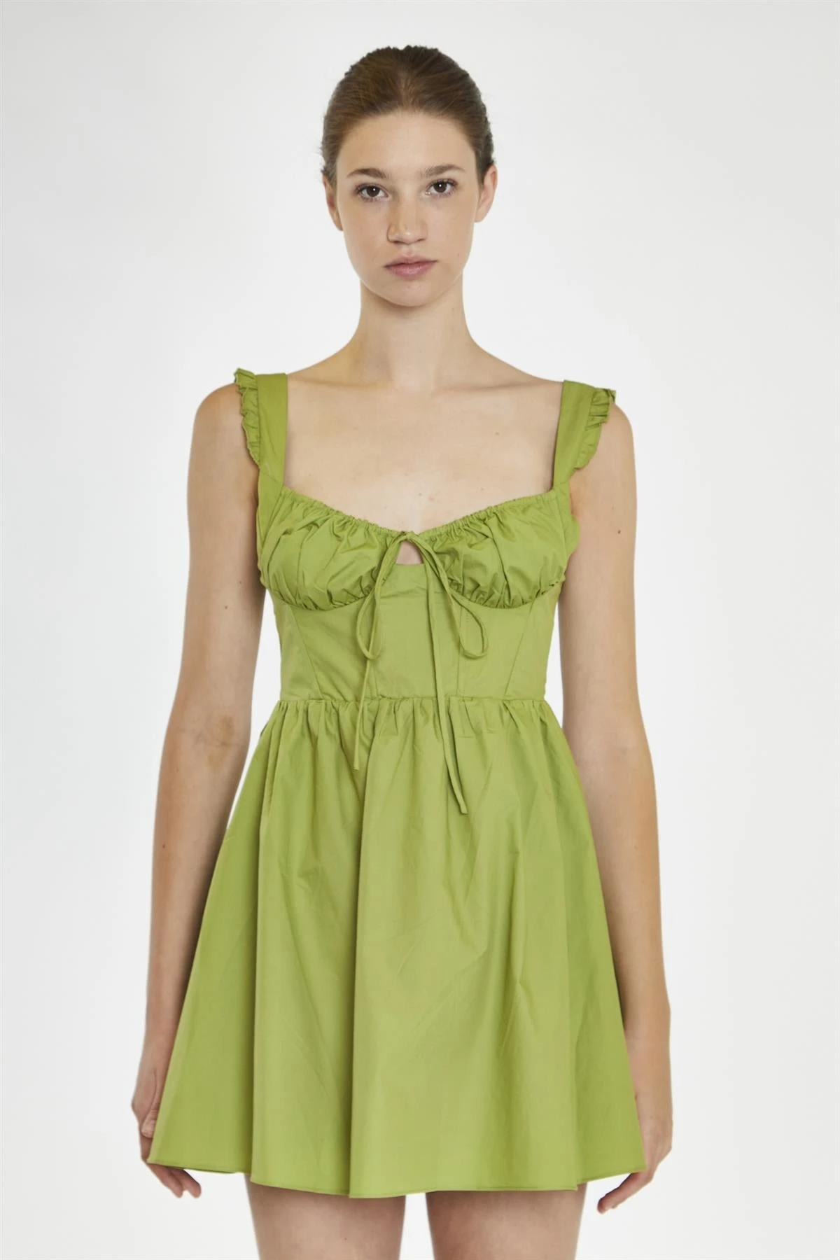 Glamorous Leaf-Green Gathered-Bust Mini-Dress