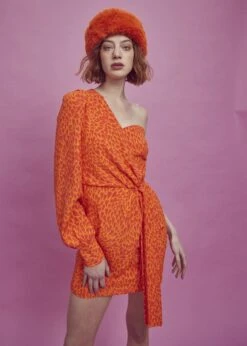 Glamorous Paige One Shoulder Mini-Dress -Orange/Red Heart