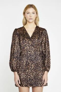 Glamorous Brown Leopard Wrap Mini-Dress