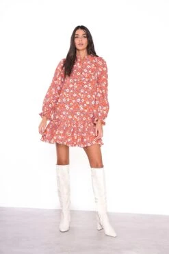 Glamorous Orange Folk Poplin Shift Mini Dress