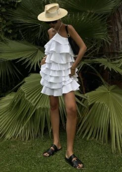 Glamorous Kelly Tiered Ruffle Halterneck Mini-Dress -White