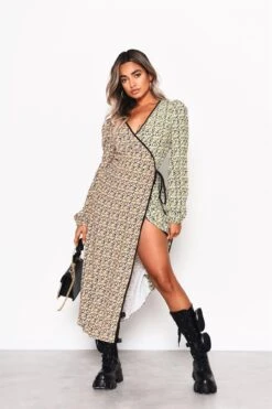 Glamorous Multi Orange-Yellow Ditsy Wrap Midi-Dress