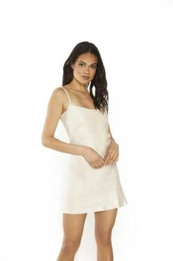 Glamorous Light-Stone Satin Strappy Back Mini-Dress
