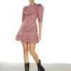 Glamorous Burgundy Chintz Floral 3/4 Length Mini Dress