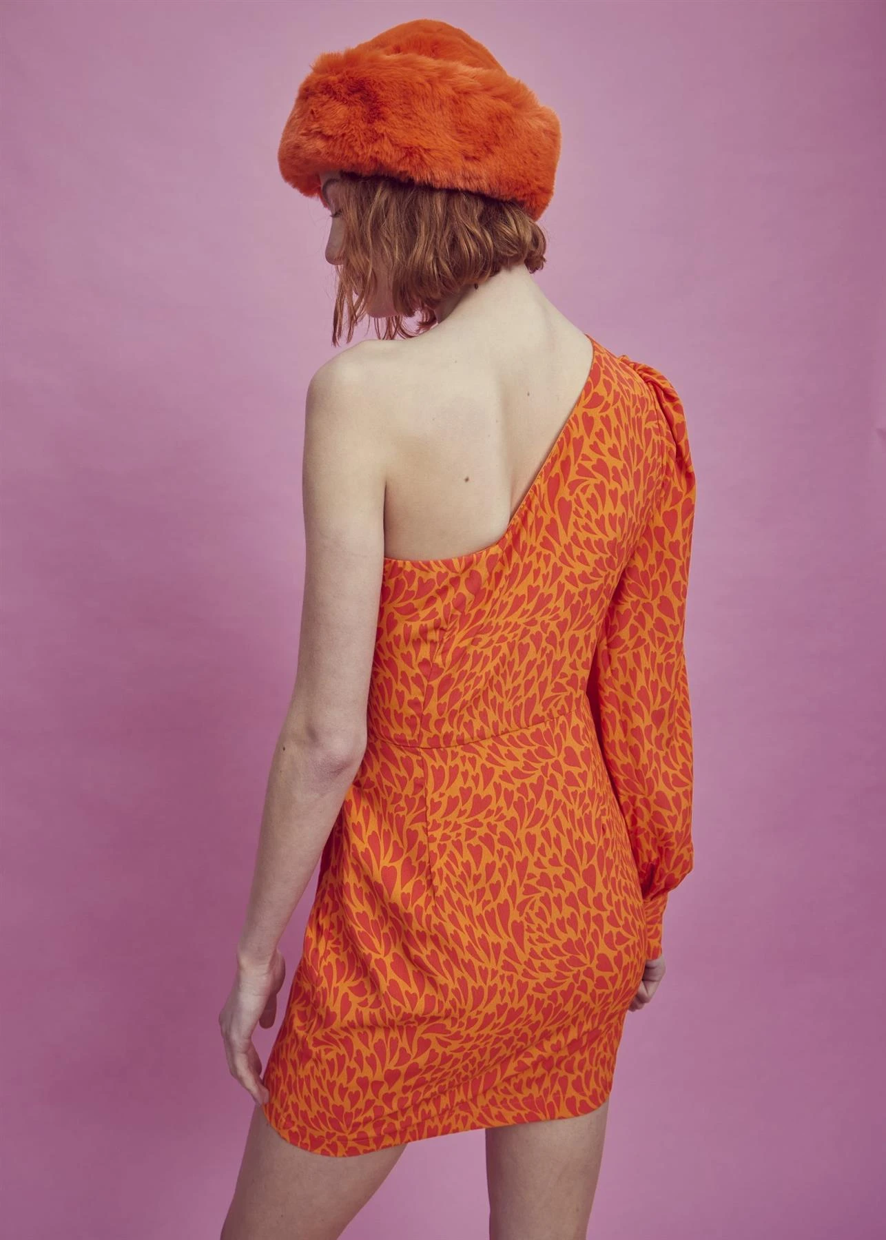 Glamorous Paige One Shoulder Mini-Dress -Orange/Red Heart - Image 2