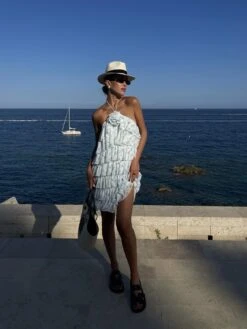 Glamorous Faith Ruffle Corsage Mini-Dress -White Sky-Blue Ditsy