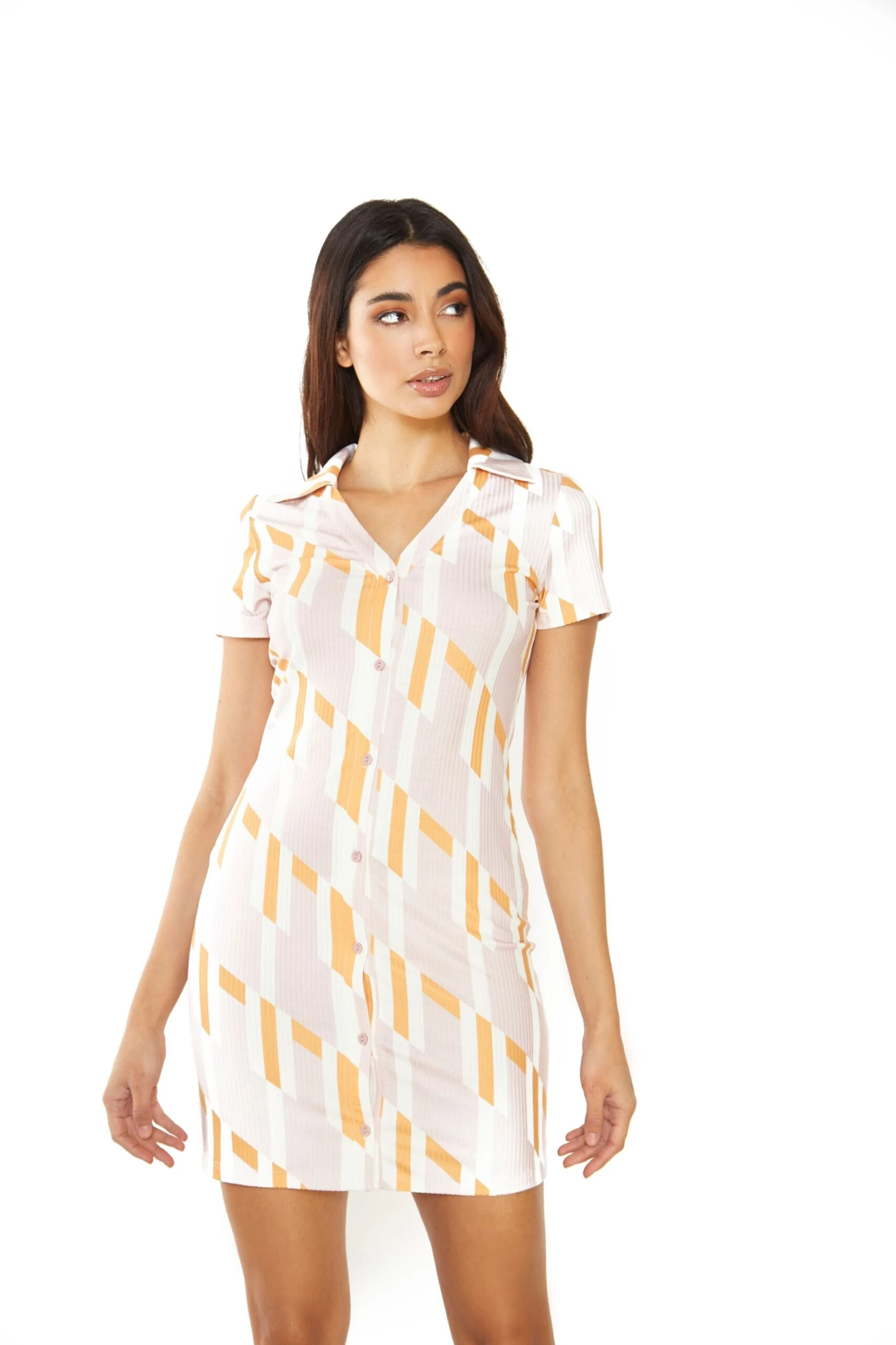 Glamorous Retro Geo Button Front Mini Dress - Image 3