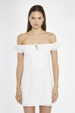 Glamorous White-Broderie Bardot Corset Mini-Dress