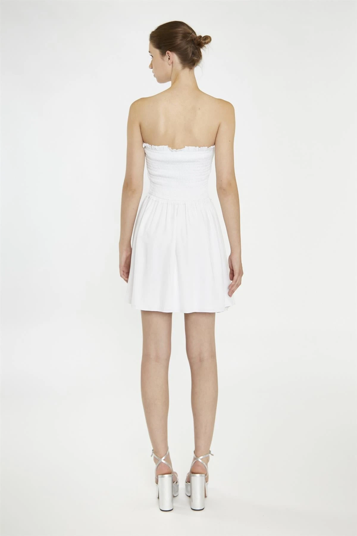 Glamorous White Strapless Smocked Mini-Dress - Image 2