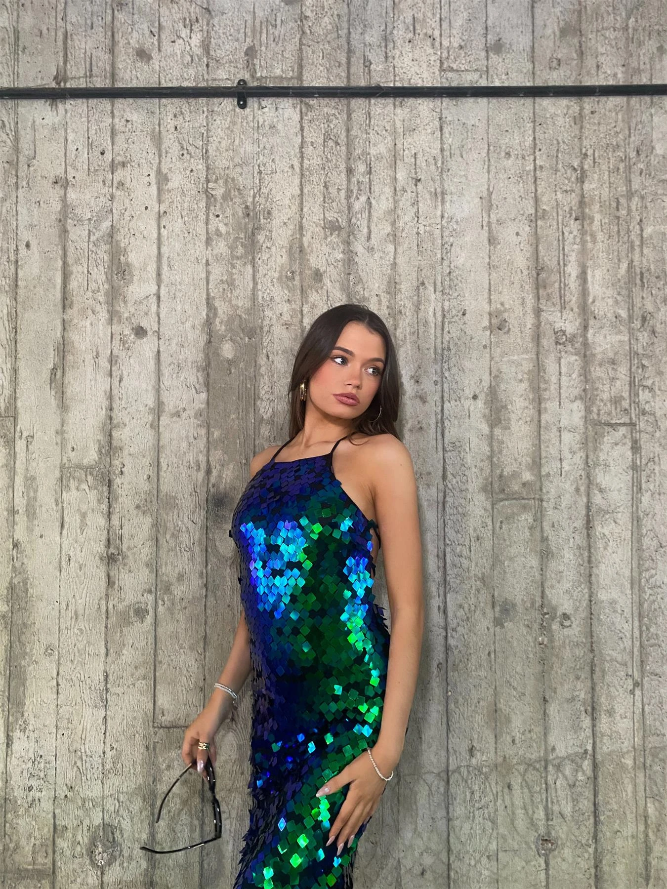 Glamorous Taylor Lace-Up Back Halterneck Midi Dress -Cobalt Sequin-Mix - Image 4