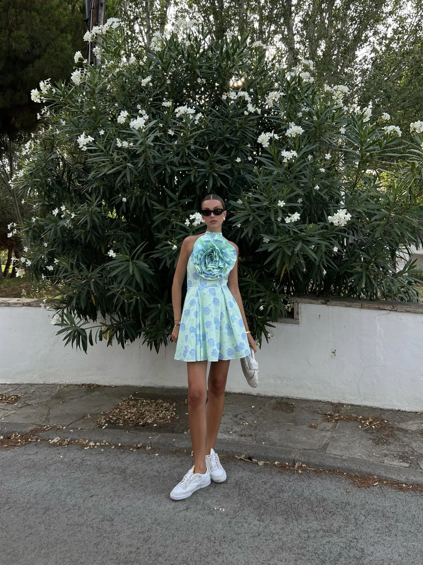 Glamorous Rosie Corsage Skater Mini-Dress -Mint-Blue Floral - Image 4