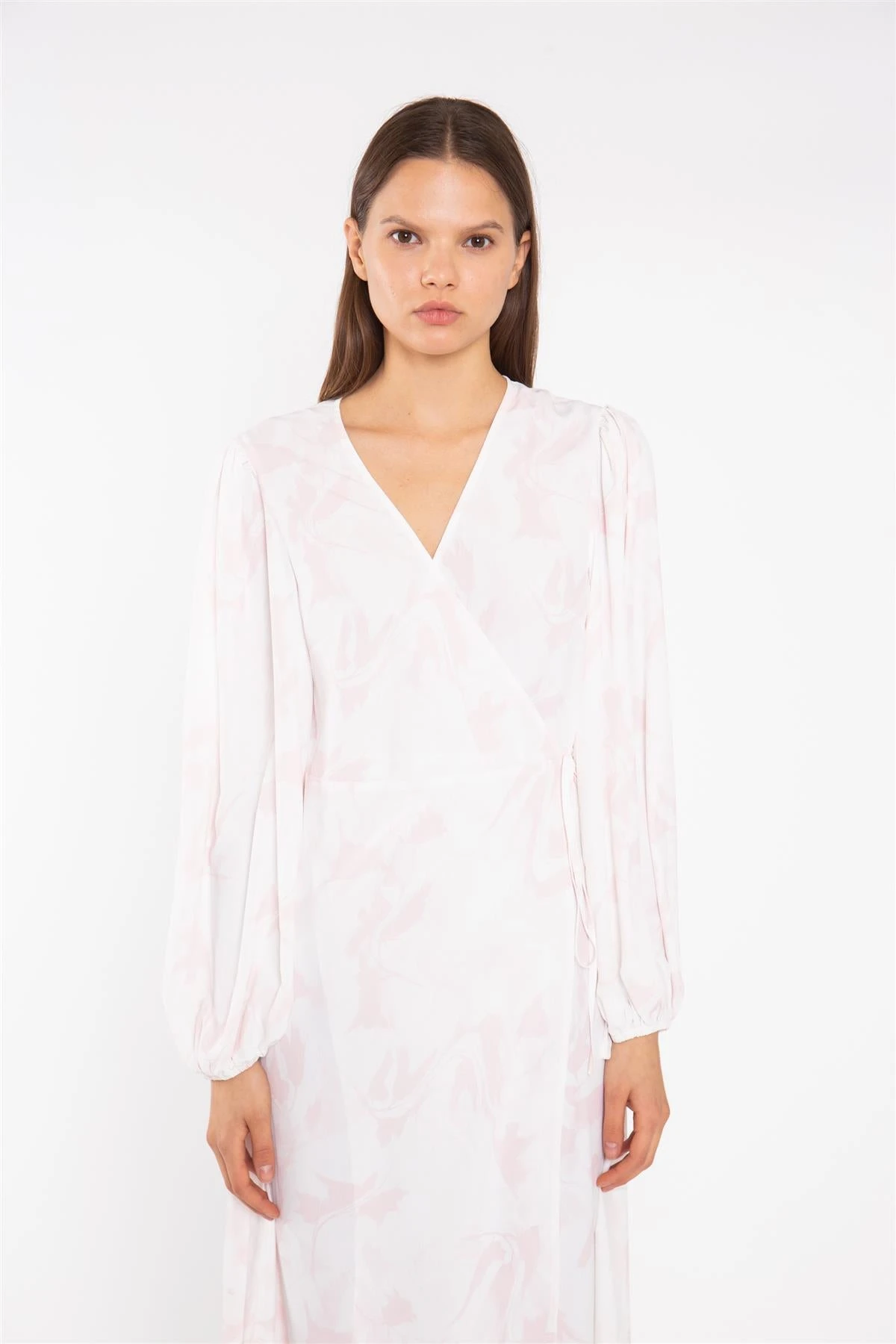 Glamorous Pink-Watercolour Wrap Midi-Dress