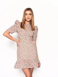 Glamorous White Cherry Pattern Cut Out Mini Dress