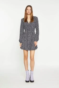 Glamorous Black Multi-Leopard Tie Waist Long-Sleeve Mini-Dress