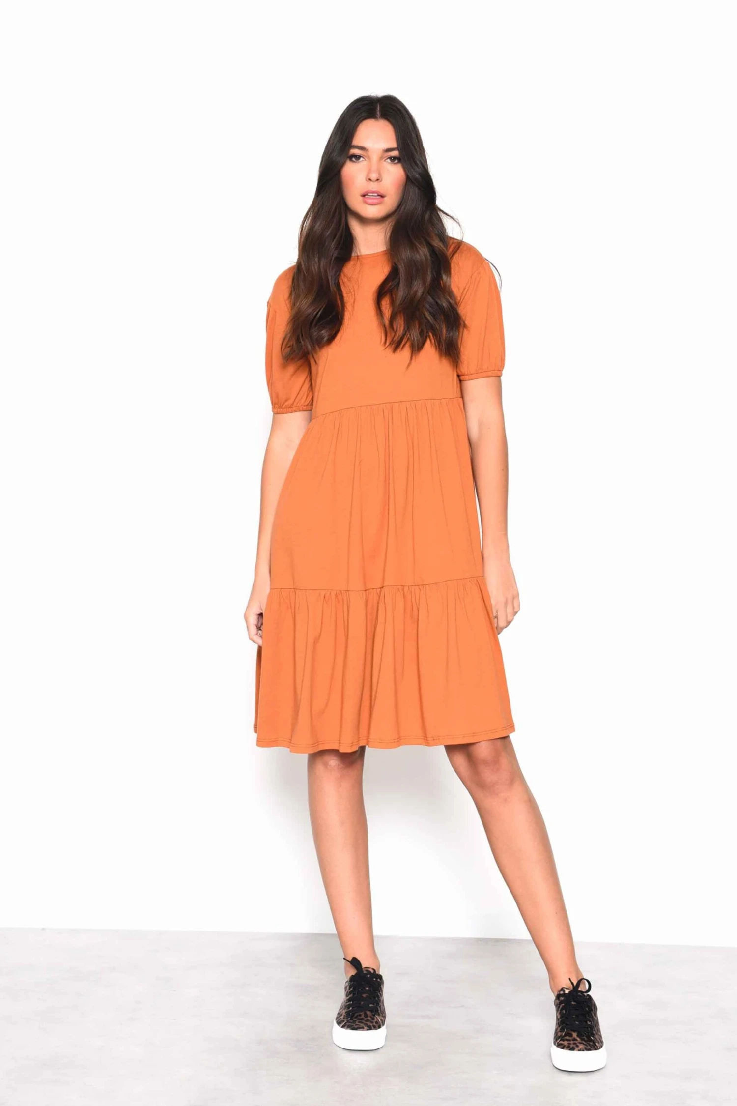 Glamorous Rust Tiered Smock Midi Dress - Image 3