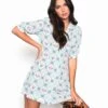 Glamorous Green Floral Button Down Mini Tea Dress With Collar