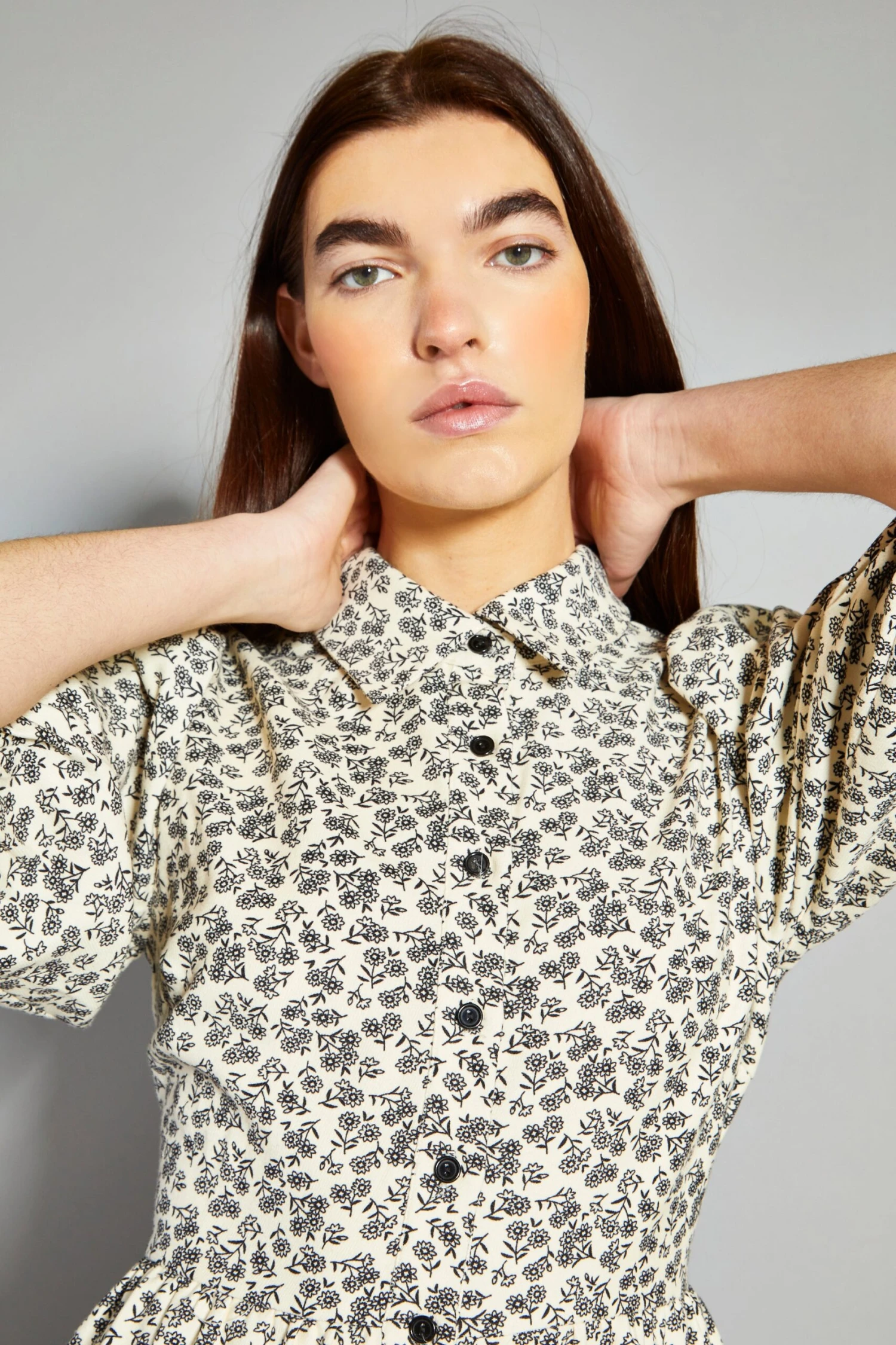 Glamorous Cream Floral Skater Shirt Dress - Image 4