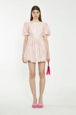Glamorous Pink Flower Organza Mini Dress