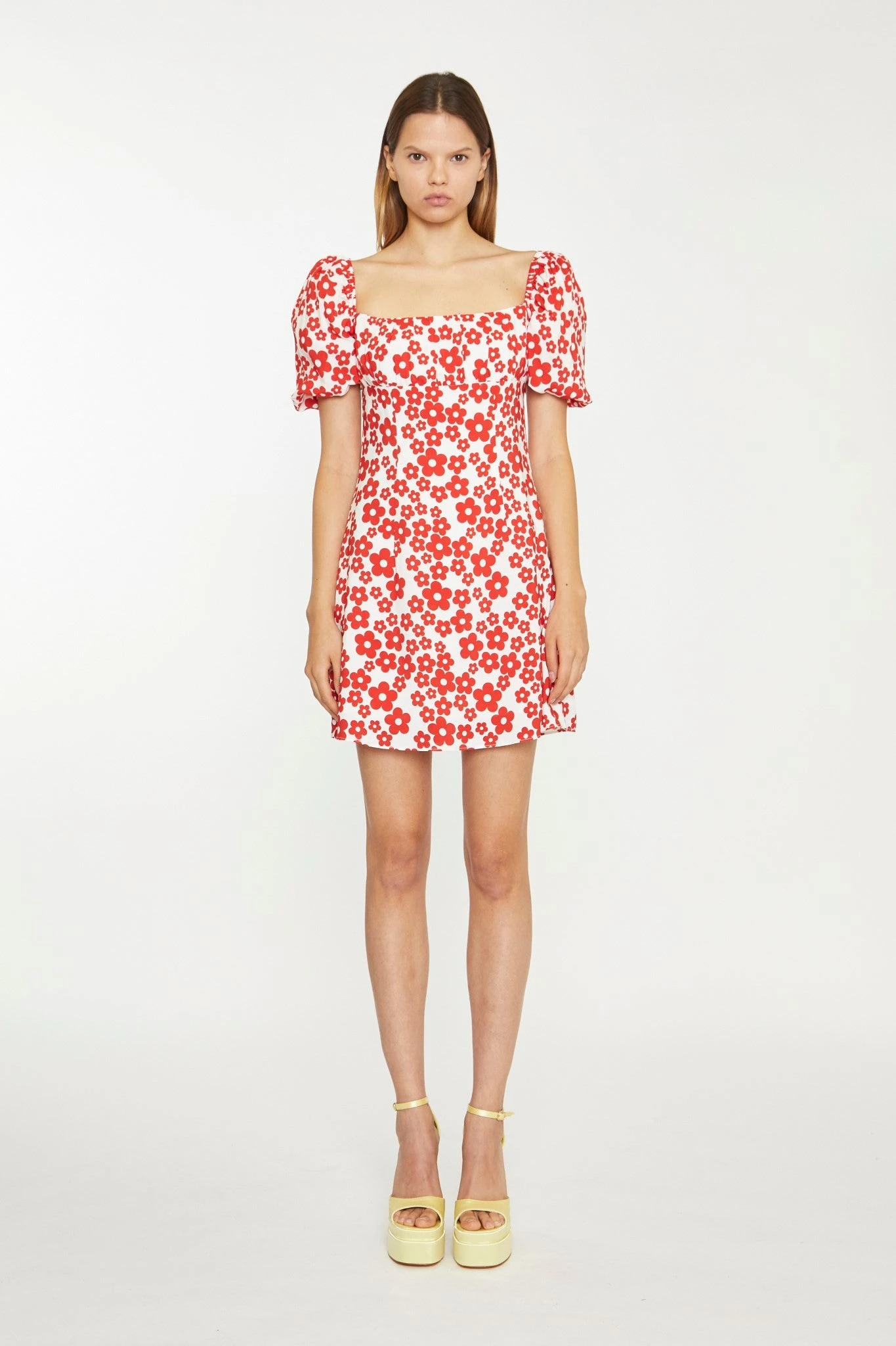 Glamorous White-Red Flower Tie-Back Mini Dress - Image 3