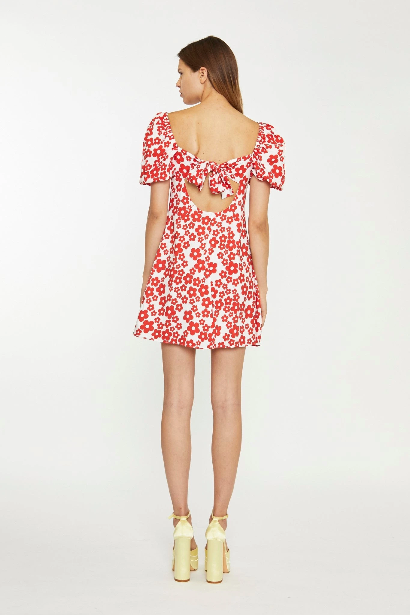 Glamorous White-Red Flower Tie-Back Mini Dress - Image 2