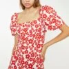 Glamorous White-Red Flower Tie-Back Mini Dress