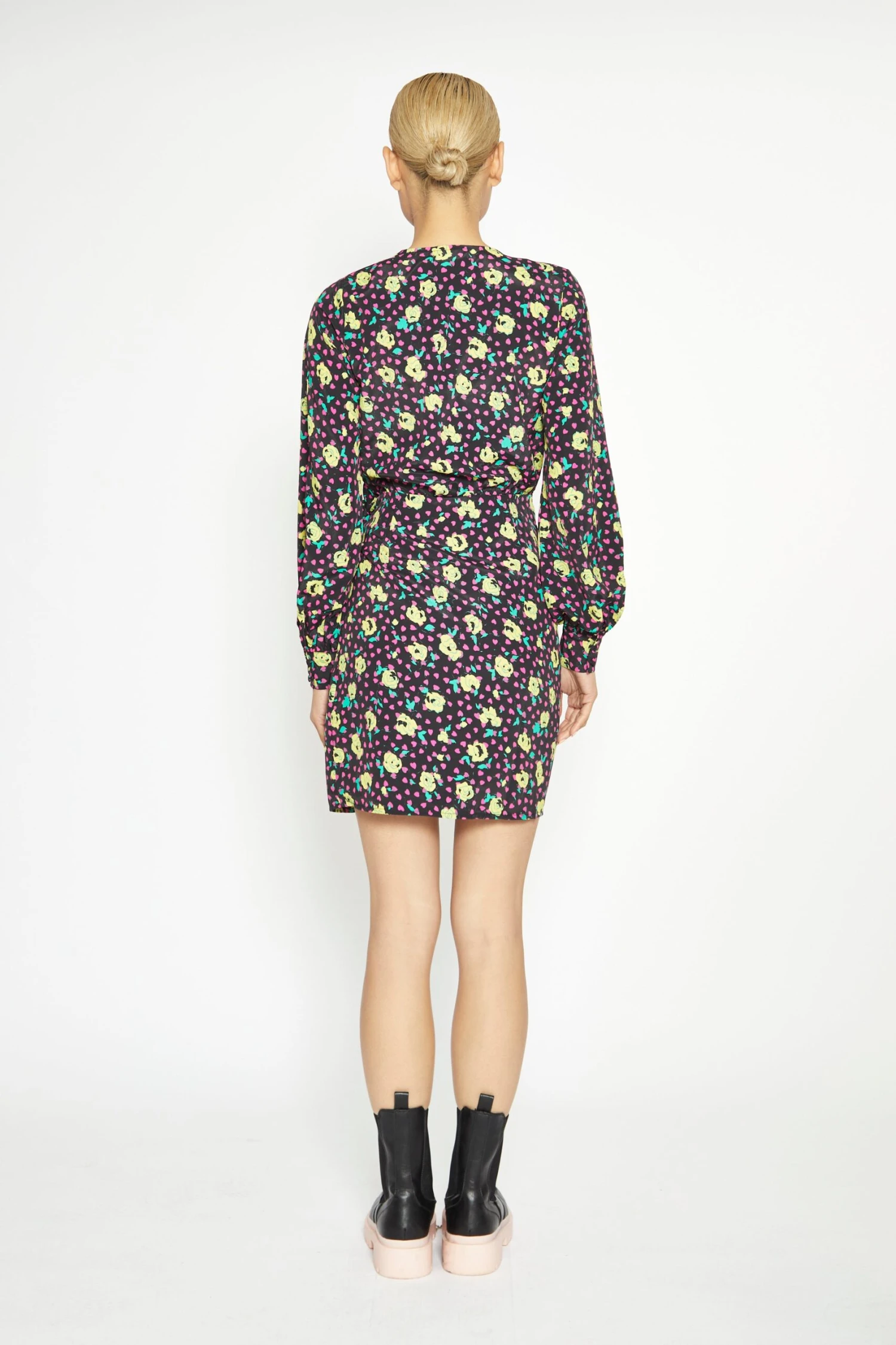 Glamorous Black Multi Rose Mini Wrap Dress - Image 4