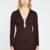 Glamorous Dark Brown Deep V-neck Mini-Dress