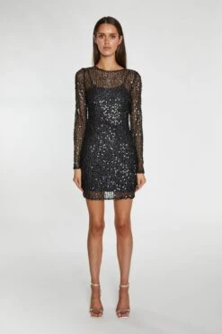 Glamorous Black Sequin Mesh Mini-Dress