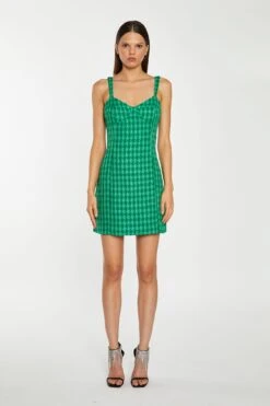 Glamorous Green Tonal Houndstooth Tailored Mini-Dress
