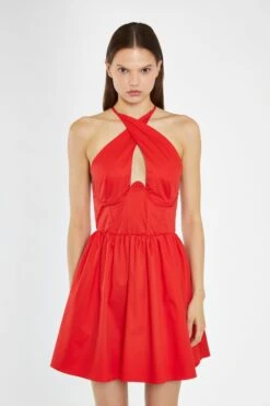 Glamorous Poppy-Red Cross-Over Halterneck Corset Mini-Dress