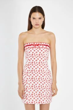 Glamorous White-Red Daisy Fitted Bandeau Mini-Dress