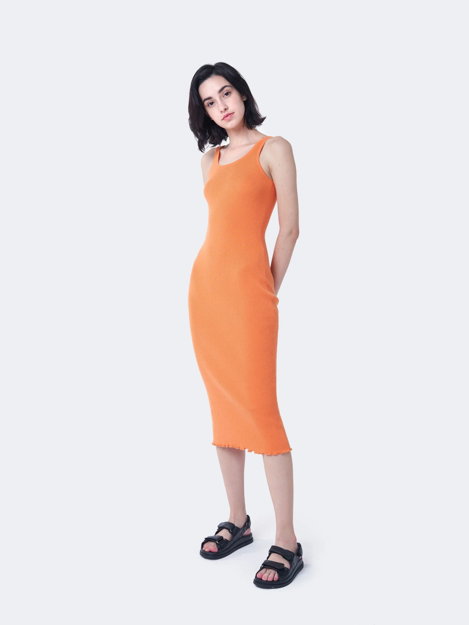 Glamorous Care Orange Ribbed Midi Dress - Image 4