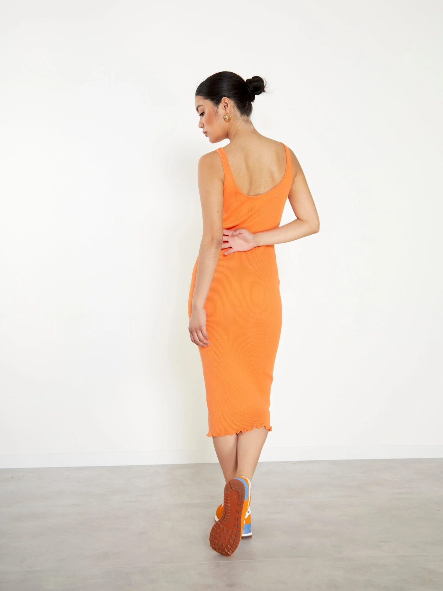 Glamorous Care Orange Ribbed Midi Dress - Image 3