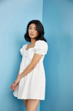 Glamorous Care White Puff Shoulder Shift Mini Dress