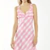 Glamorous Pink Watercolour-Gingham Bias-Cut Mini-Dress