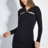 Glamorous Care Black Long Sleeve Mini Dress With Cut-out Details