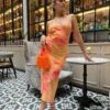 Glamorous Orange-Yellow Tie-Dye Cami Slip Midi-Dress
