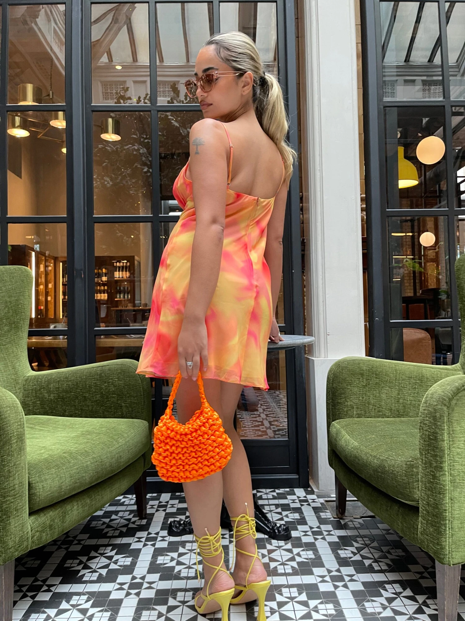 Glamorous Orange-Yellow Tie-Dye Gathered Bust-Cup Mini-Dress - Image 2